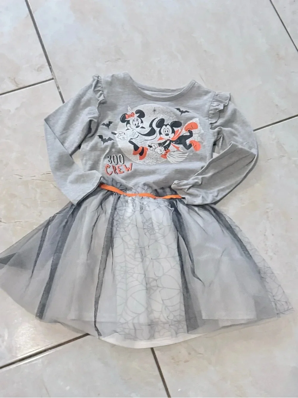 Girls' Gray Halloween Tulle Dress - Cute Spooky Print